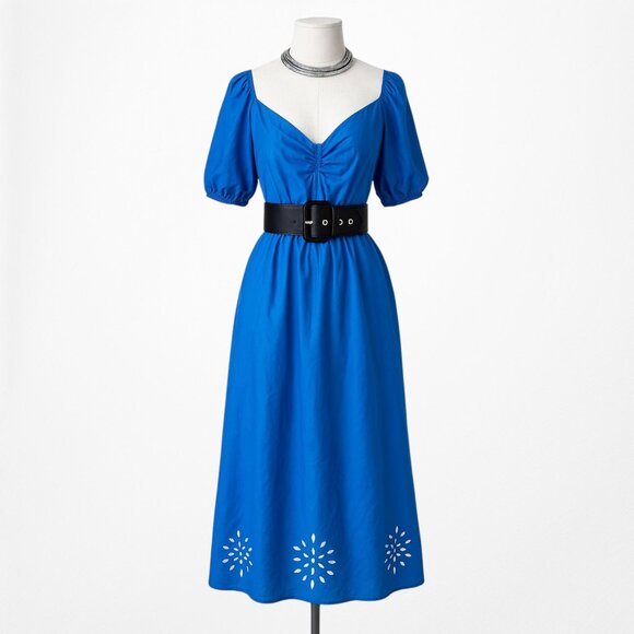 Lauren Conrad Blue Puffy Sleeve Cutout Babydoll Shift Midi Dress Size M - Picture 4 of 7